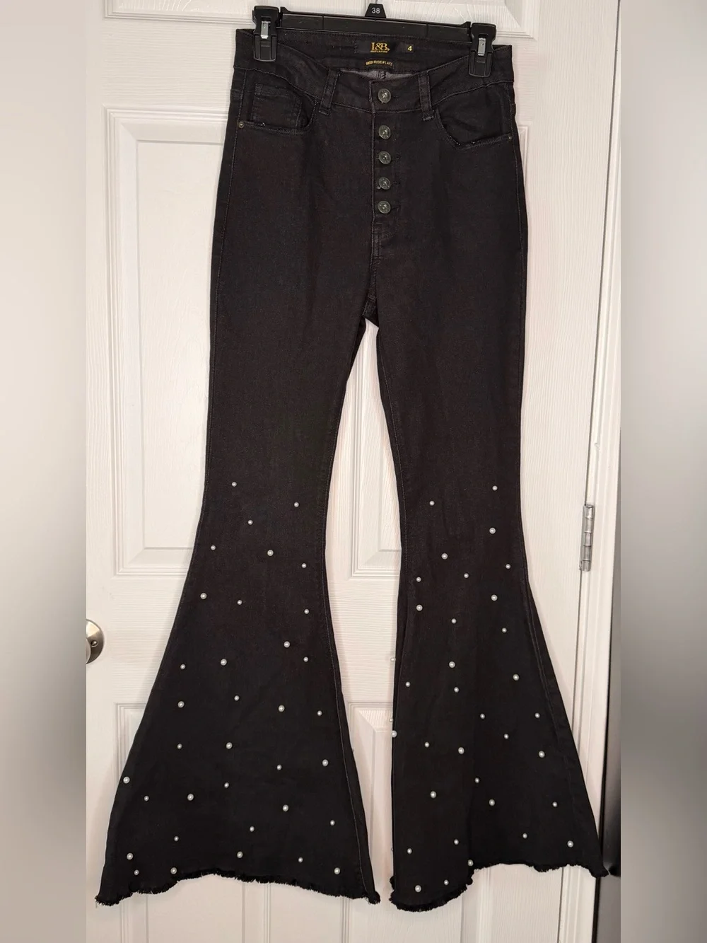 L&B High Rise Flare Jeans -Black with Gold Stitching